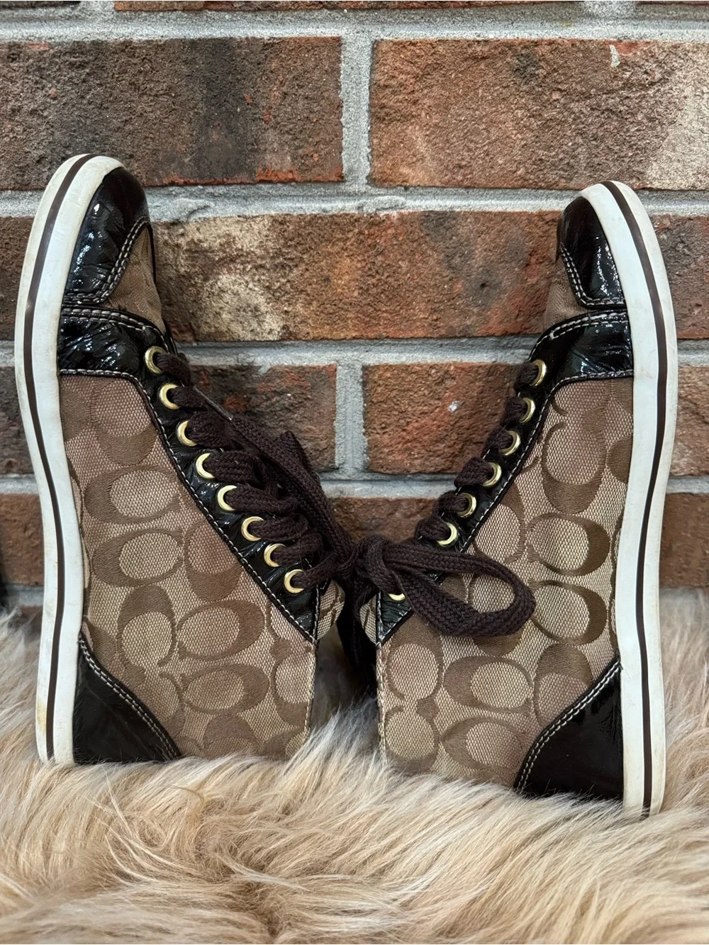 Coach Brown Signature High-Top Lace-up Sneakers Sz 7.5B